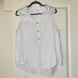 White Sleeveless Collared Shirt